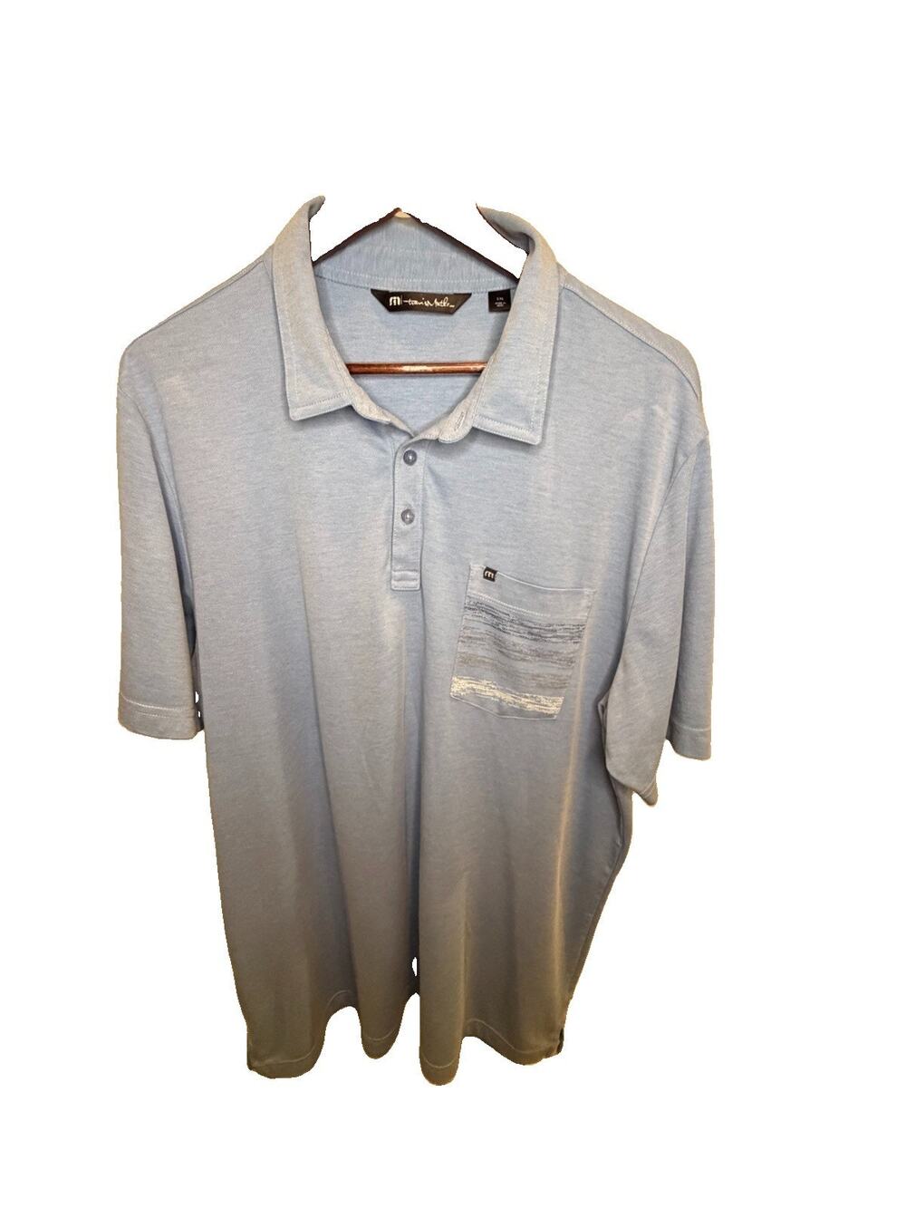 TravisMathew Polo Mens XXL Light Blue Pima Cotton Blend Pocket Golf Peru